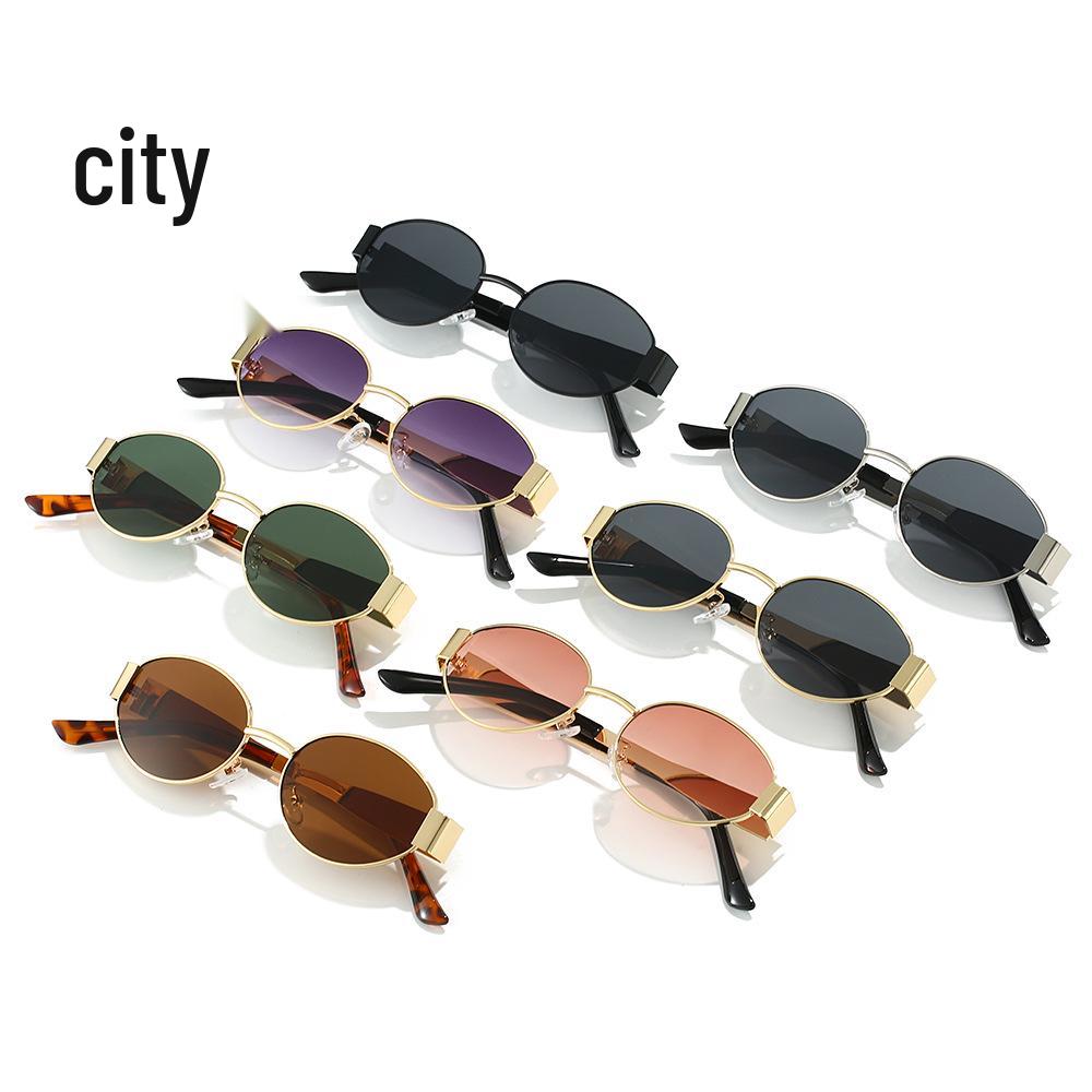 Trendy Oval Frame Metal Sunglasses 9521 - European & American Style