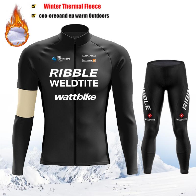 Thermal Fleece Bike Jersey + Bib Pants, Long Sleeve Cycling Clothing Sets Man Black Cycling Clothing 2026 Winter Fleece Warm Cycling Suit Set