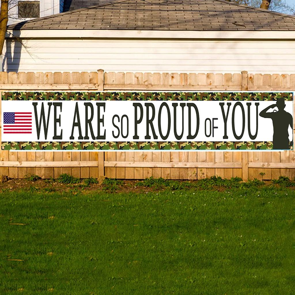 Camouflage We Are So Proud Of You Backdrop Banner,Veterans Day Memorial Day Independence Day Deployment Returning Back Military Army Retirement Party