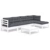 Vidaxl 6-Cz. Garden Lounge Set, Cushions, White, Pine