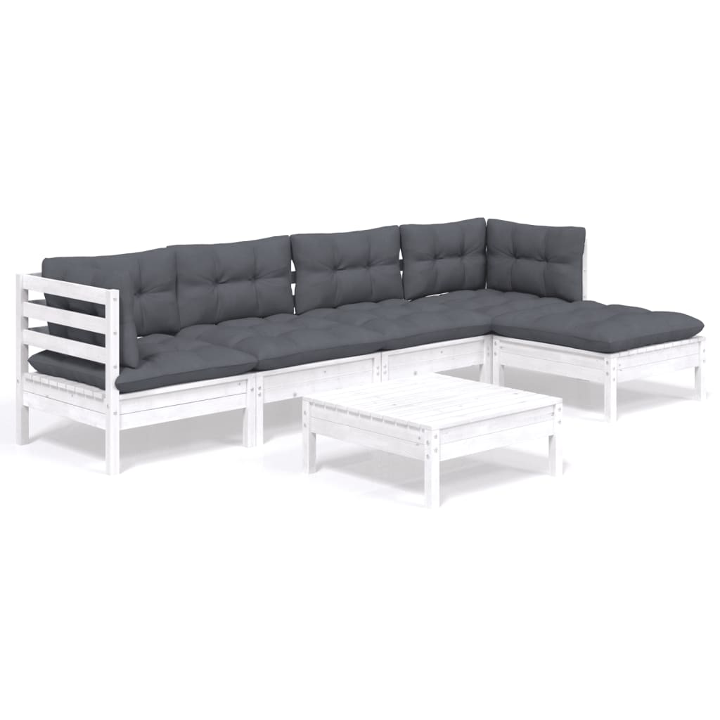 Vidaxl 6-Cz. Garden Lounge Set, Cushions, White, Pine