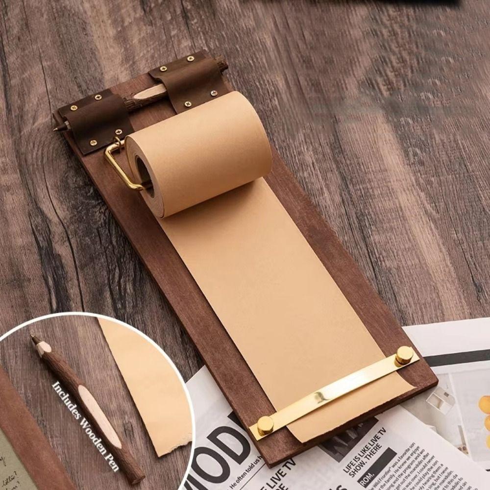 Tear-Off Roll-Up Sticky Note Board Retro Wooden Memo Clipboards  Office Accessories