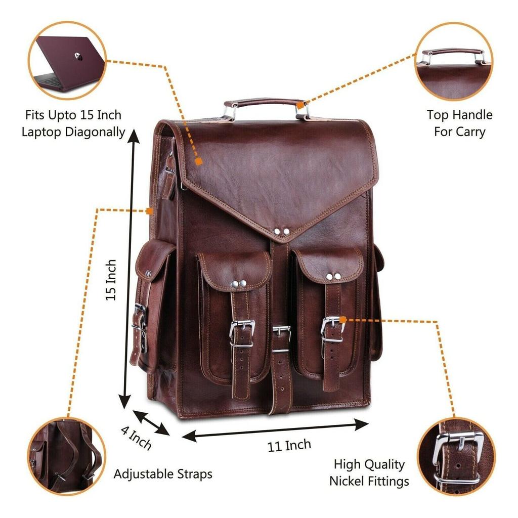 Pánská dámská Vintage hnědá taška na batoh z pravé kůže Batoh s brašnou na notebook