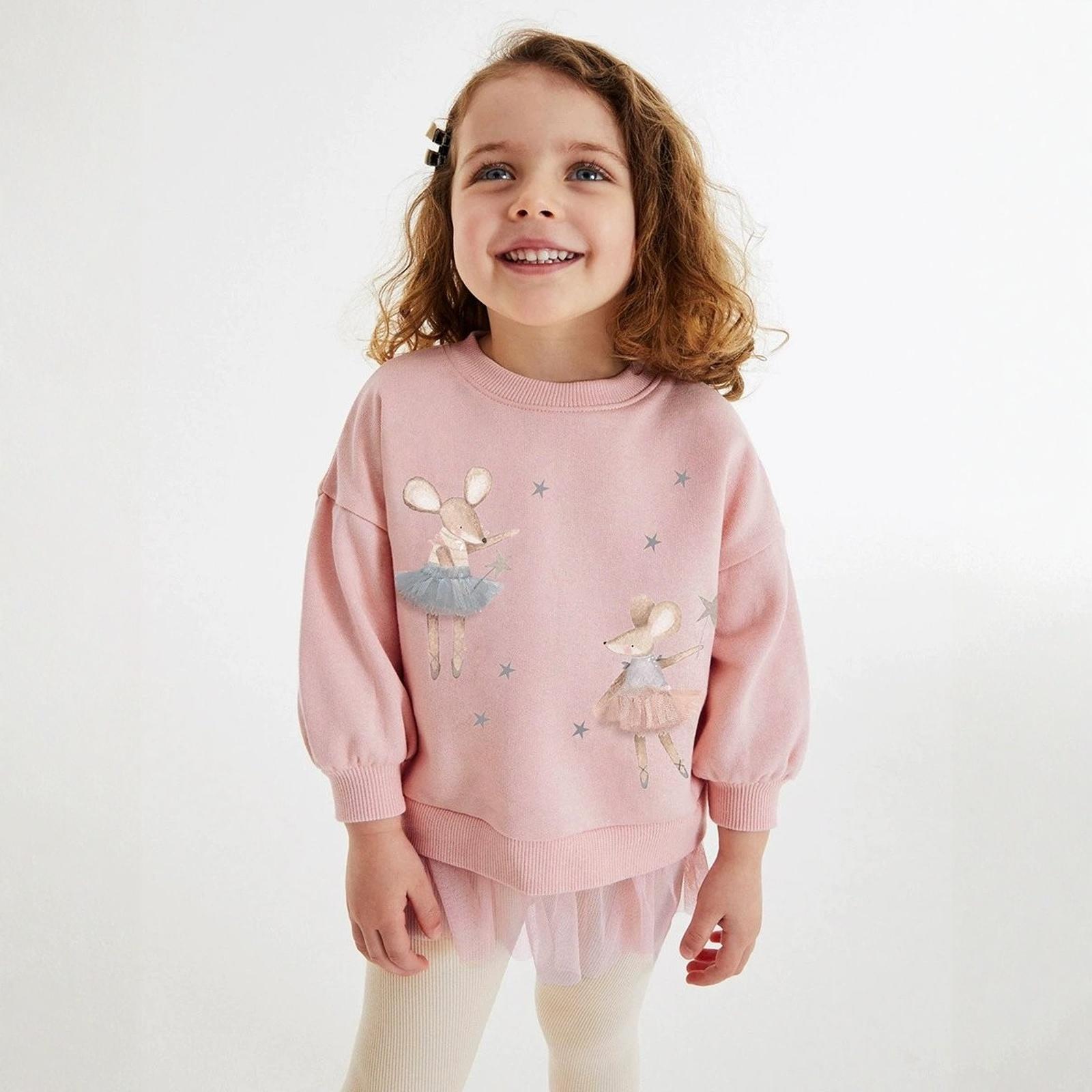 

Милый детский мультяшный комплект с длинным рукавом - Повседневный наряд с футболкой 140 розовый