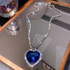 Lady Necklace Exquisite Big Rhinstone Shiny Ocean Heart Long-lasting Lady Party Pendant Neck Jewelry