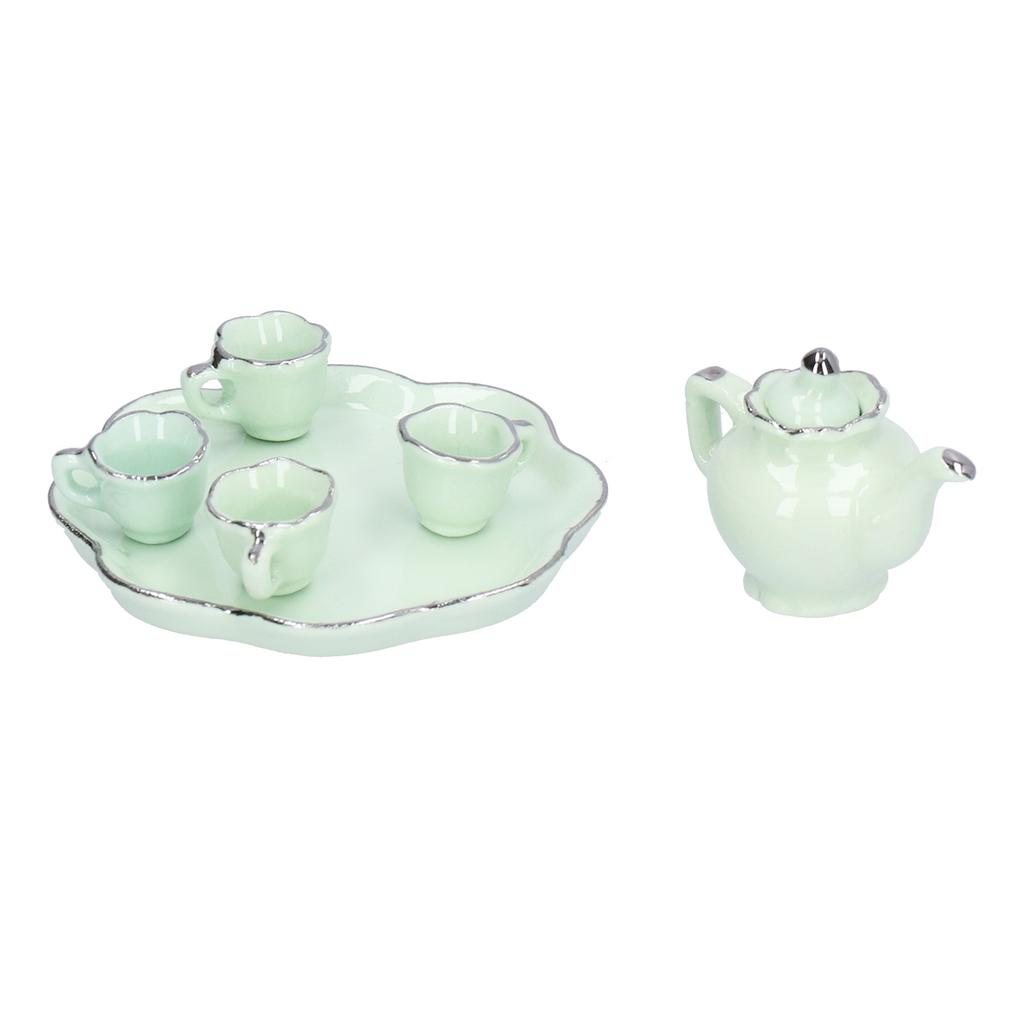 1:12 Tea Set Miniature Tea Cup Teapot Tray Decoration Kitchen Accessories
