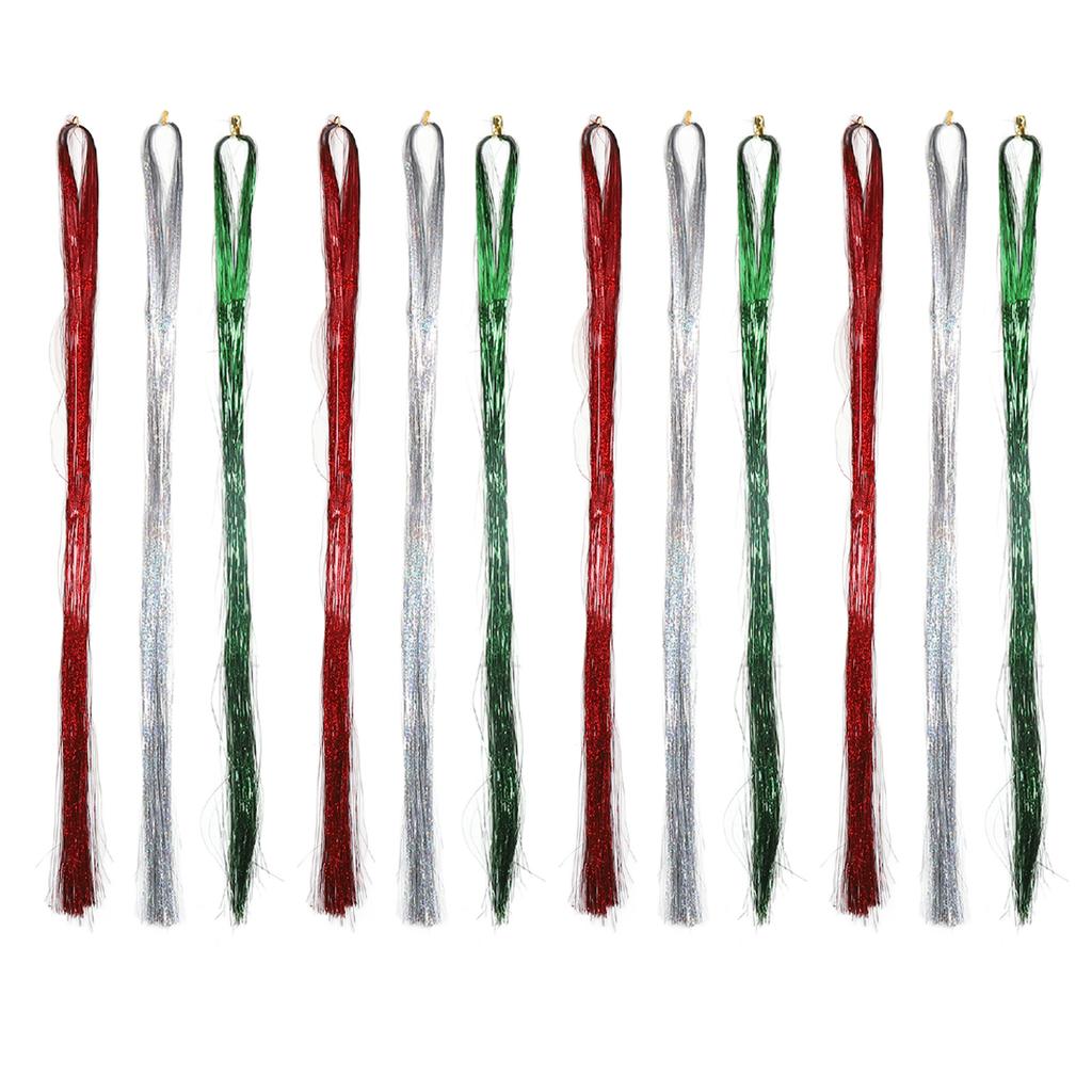 12 Bundles Glitter Sparkling Tinsel Hair Extensions with Tools Sparkle Hair Extension Kit 1.2m