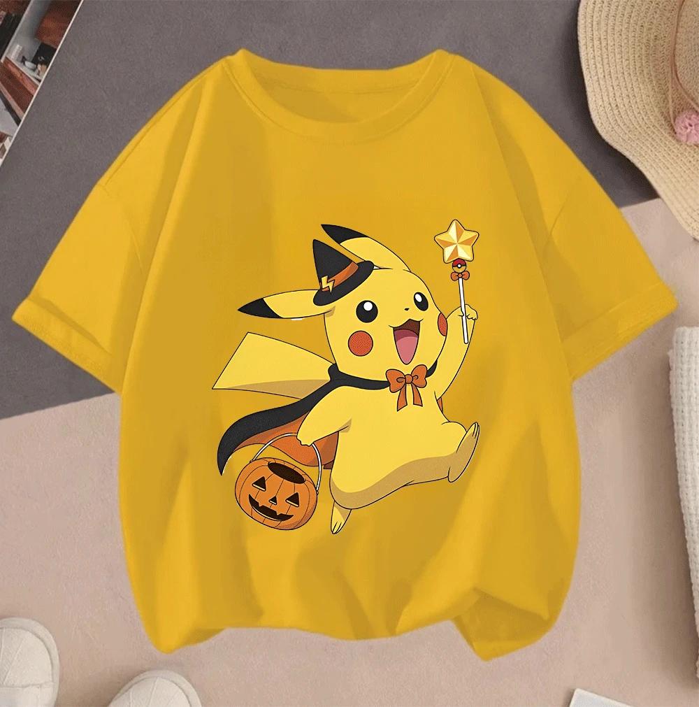 2026 Hot Sale 100 Cotton Kids TShirt Cute Pikachu Cartoon Print Soft Breathable Casual Childrens Short Sleeve Tops