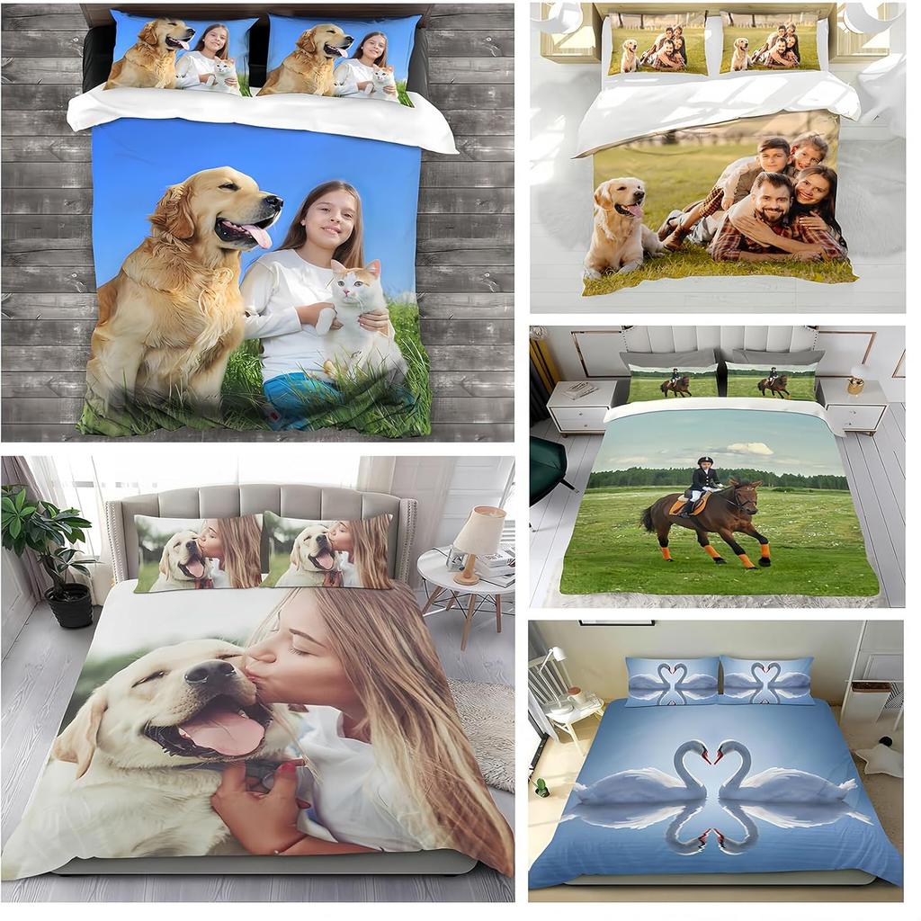 Copripiumino Personalizzato Copripiumino con Foto Personalizzata Federa con Testo/Logo, Set Biancheria da Letto Matrimoniale/Singolo Personalizzato Per Bambino Bambina