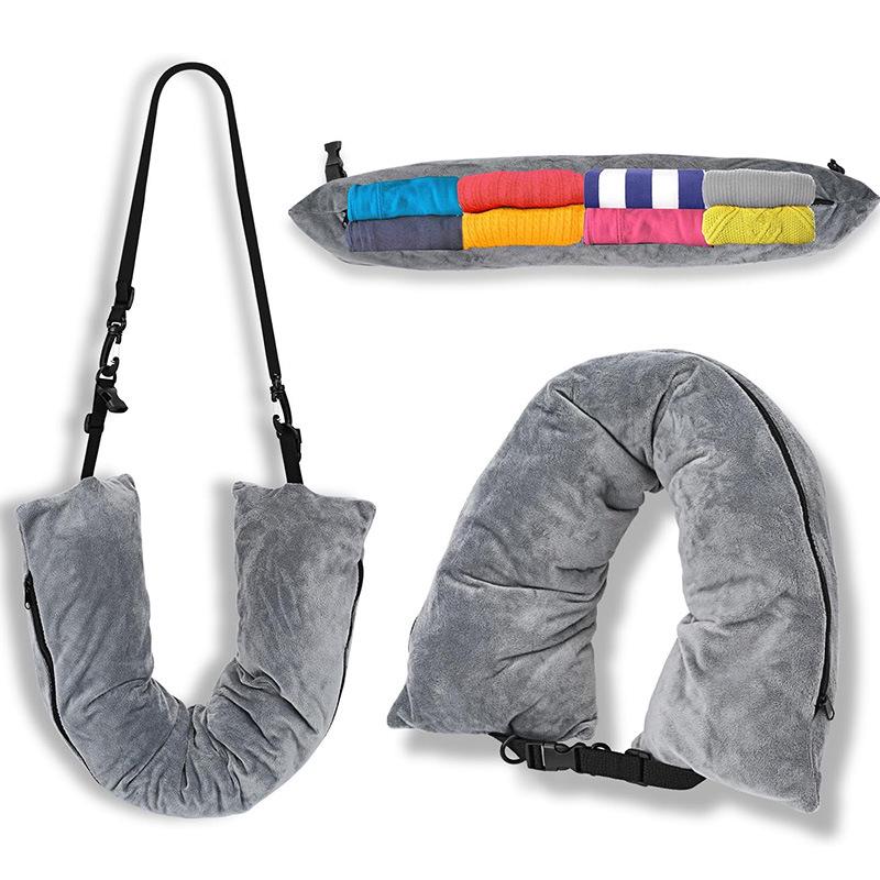 Inflatable Travel Pillow with Storage for Airplane Neck Support