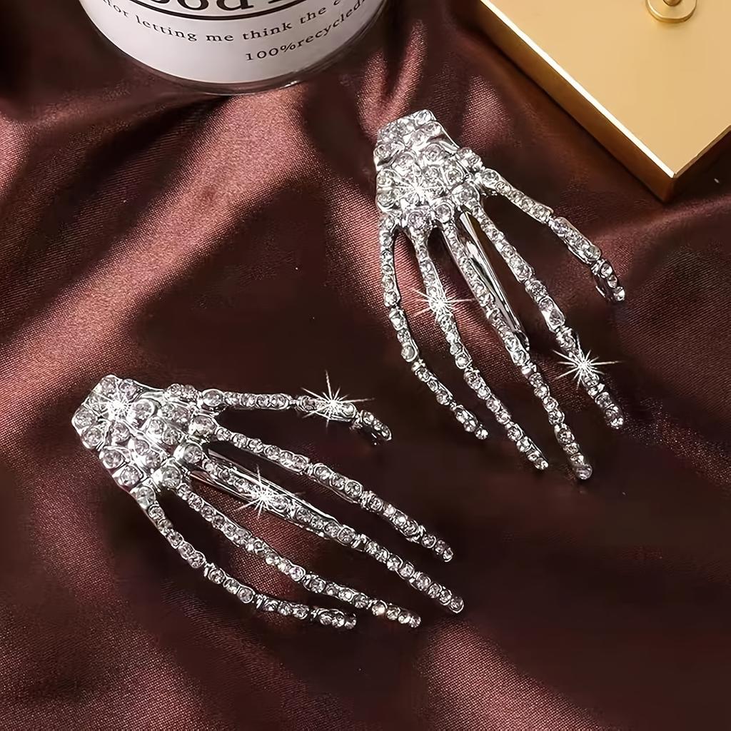2 STÜCK Gothic Knochenhand Haarnadel Damen - Elegante Zombie-Klaue Haarnadel mit weißer Schädelhand und Ranken, hohles Fransen-Design