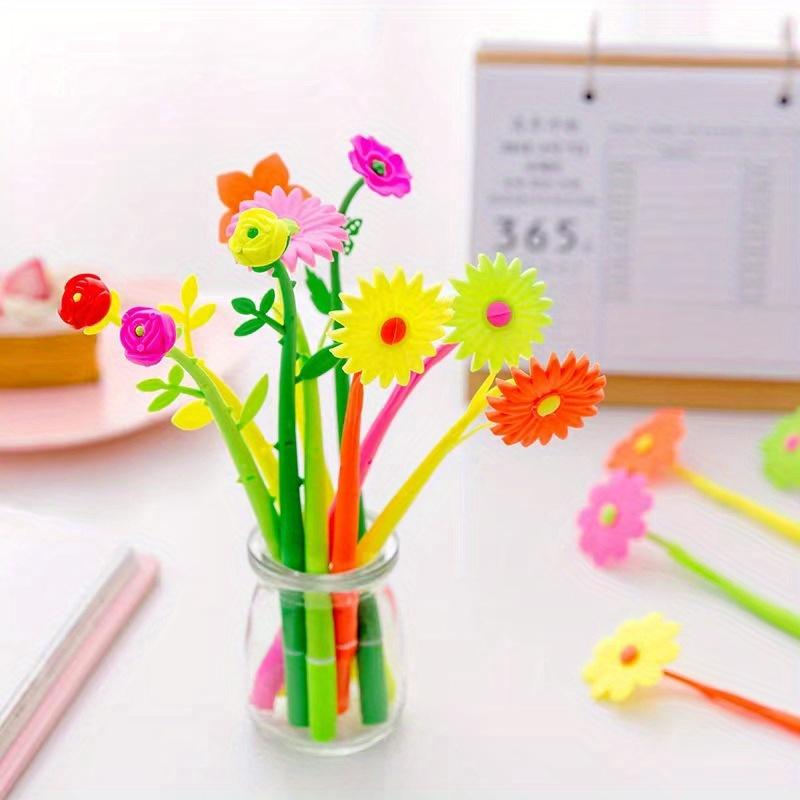 Back To School Season 10pcs 0.5mm Creative Office Stationery Flower Water-based Pen Small Flower Signature Pen Soft Silicone Flower Neutral Pen