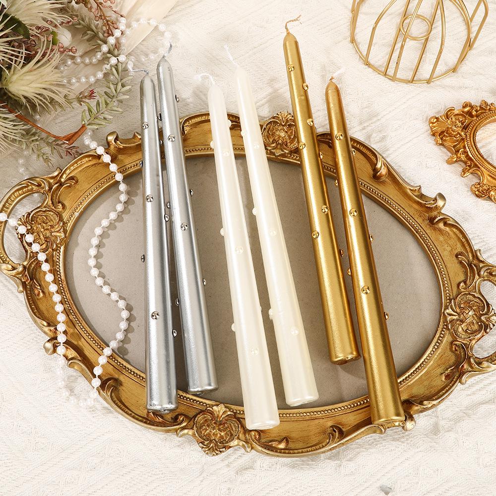 European Electroplated Color Pearl Long Pole Candle for Home Use Without Wedding Candlelight Dinner Candlestick Pole Wax