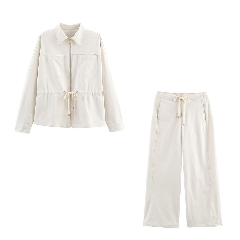 European & American Women's 2026 Autumn/Winter Fashion Jacket and Trousers Set with Adjustable Waist (S8873/74)
