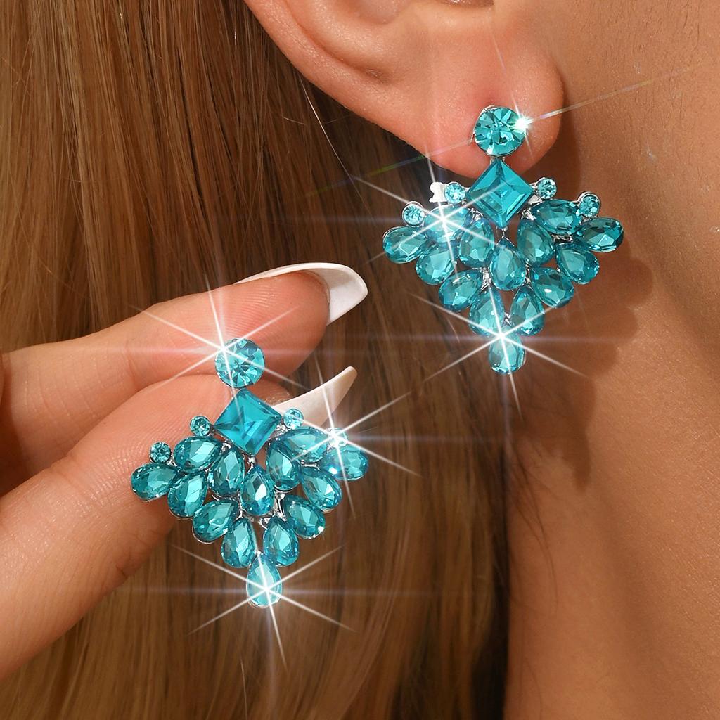 Light Luxury High-End Sense Full Diamond Alloy Geometric Earrings Temperament Fashion Exaggerated Stud Earrings Niche Design Sense