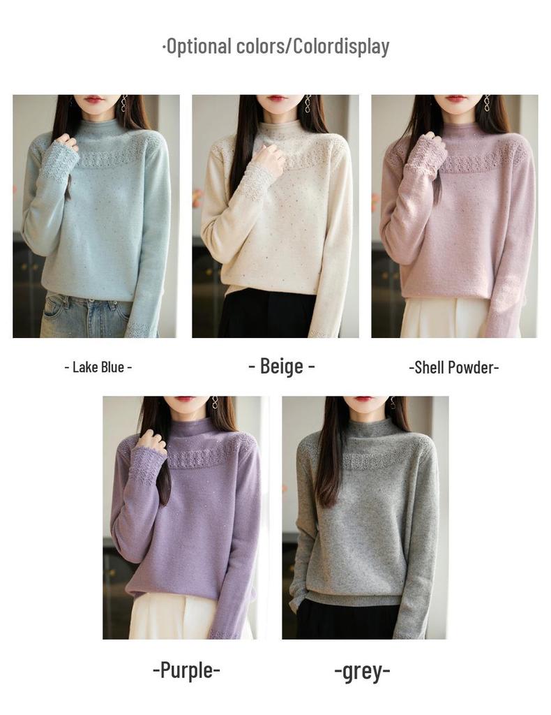 Elegant Rhinestone Embellished Crochet Sweater with Hollow-Out Design - Perfect for Autumn/Winter