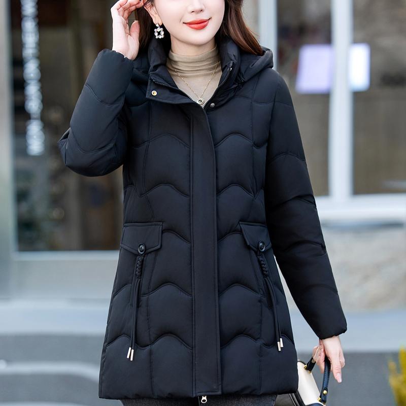 Módní zimní bundy dámské parky s kapucí volné silné teplé dámské dlouhé kabáty
