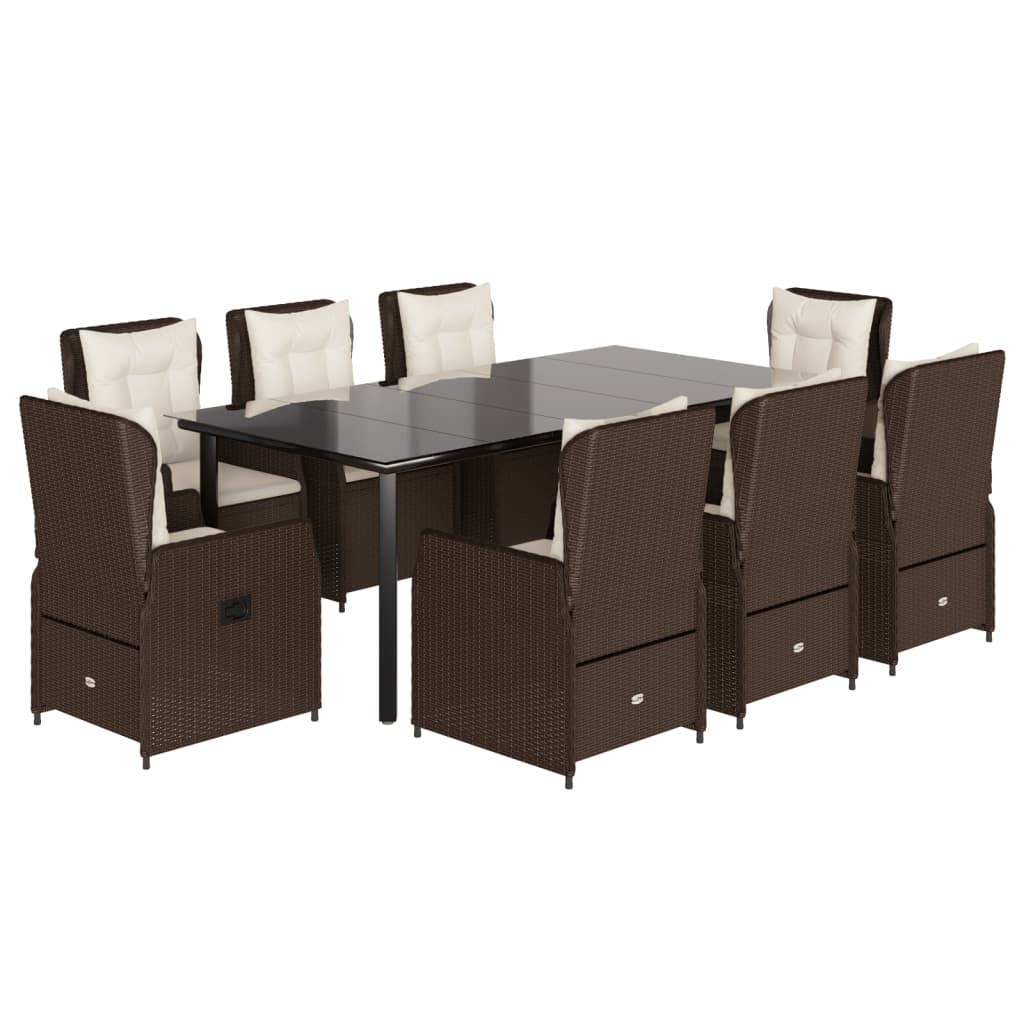Vidaxl 9-Cz. Garden Furniture Set With Cushions, Brown, PE Rattan