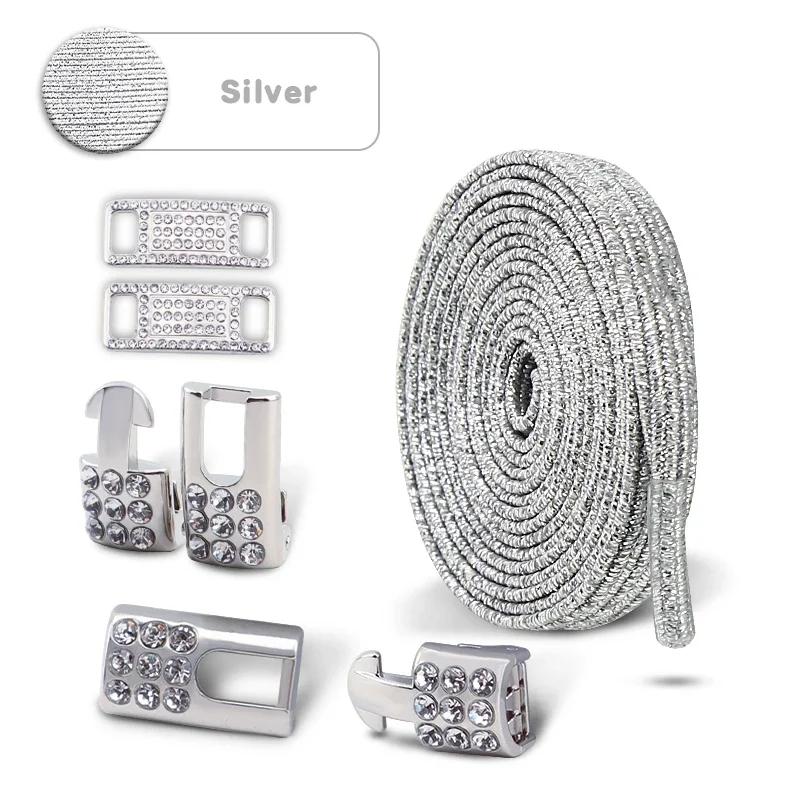 Women's Bling Diamond Cross Locks Elastic No-Tie Shoe Laces Charms Luxury Smart Buckle for Metal Shoelaces Sneakers