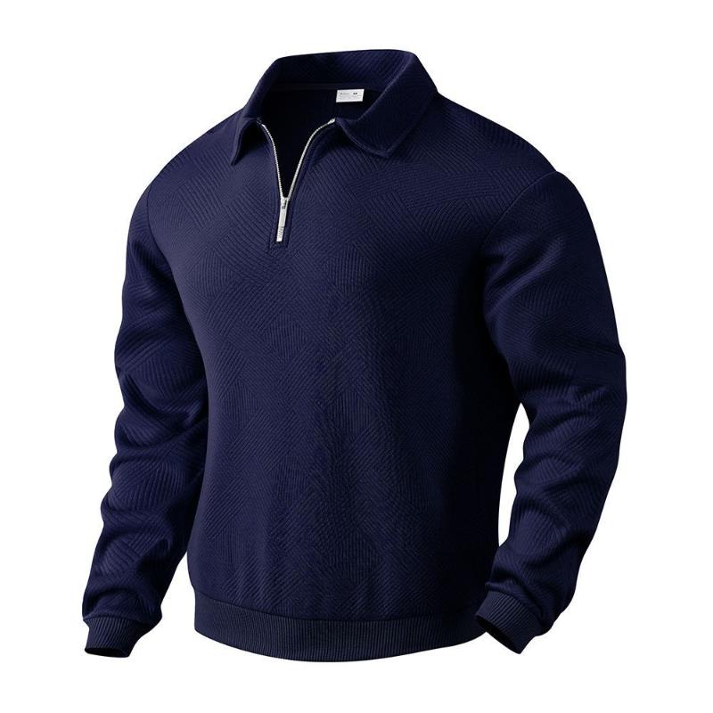 Men's Autumn Winter New Style Solid Color Minimalist Stand-Up Collar Jacquard Thermal Zip Sweatshirt - Casual Versatile Pullover