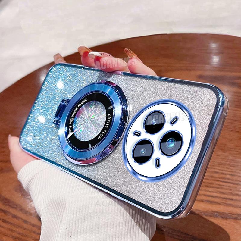 

Realme14pro Роскошный блестящий держатель с силиконовым чехлом для Oppo Realme 14 Pro Plus 14pro Противоударный защитный чехол-подставка Realme 14 Pro Plus