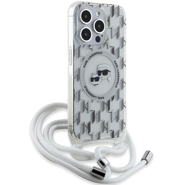 Karl Lagerfeld Klhmp15Xhckcklct Iphone15 Pro Max 6.7 Transparent Hardcase Iml Crossbody Monogram Karl & Choupette Head Magsafe