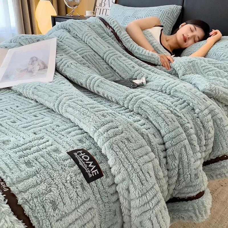 Solid Color Half Sides Fleece Autumn Winter Blanket For Bed Soft Fluffy Warm Sofa Cover Blanket Glade Comfortable Warmth Blanket
