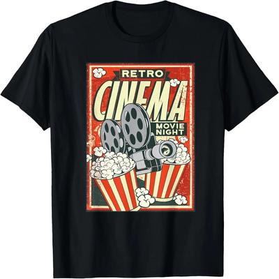 Old Retro Vintage Cinema Poster Film Projector Popcorn T-Shirt