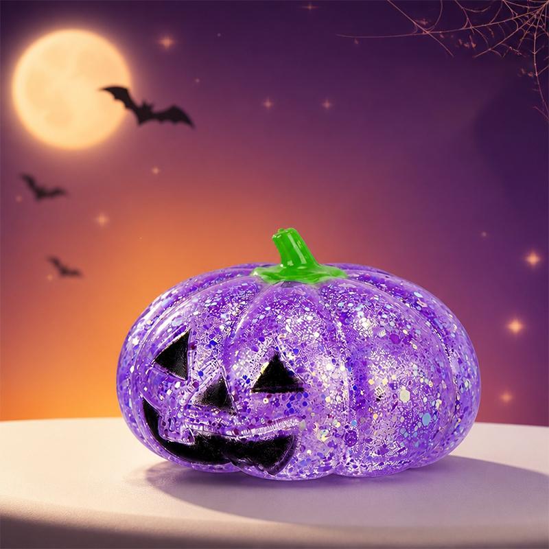 Squeezable Glitter Pumpkin Stress Relief Toy Elastic Safe Fidget Toy for Halloween Themed Party Classroom Prizes Kids Gifts