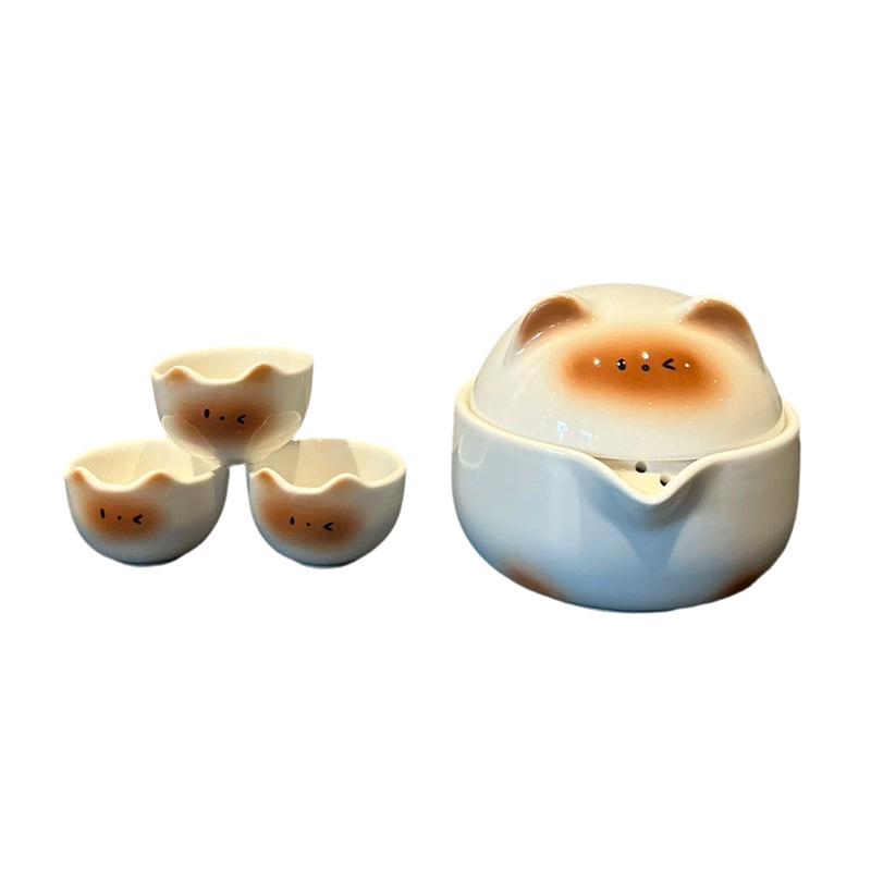 Siamese Cat Tea Set, Household Cute Portable Teacup Set, Office Workers Outdoor Camping, One Person Drinking Teapot
