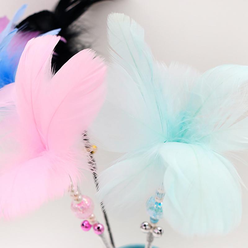 Pet Interactive Wand Toy Cat Tease Rod With Bell Colorful Feather Tease Cat Wand Cat Catcher Toy For Kitten
