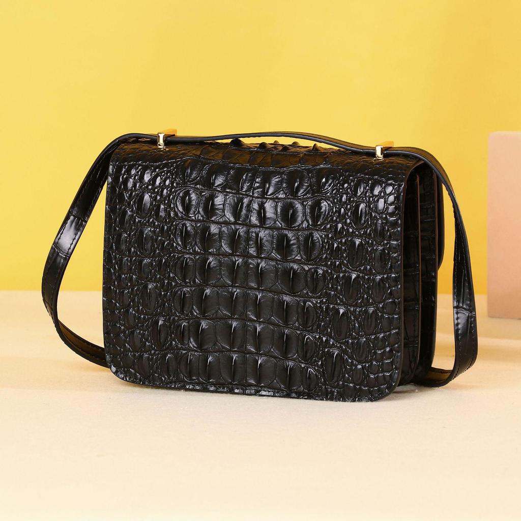Mała kwadratowa torebka na ramię z łańcuszkiem, w stylu krokodyla, dla kobiet