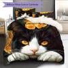 Cow Cat and flowers Pattern Bedding Home Decoration Birthday Gift (1 * duvet cover + 2 * pillowcase, without core)