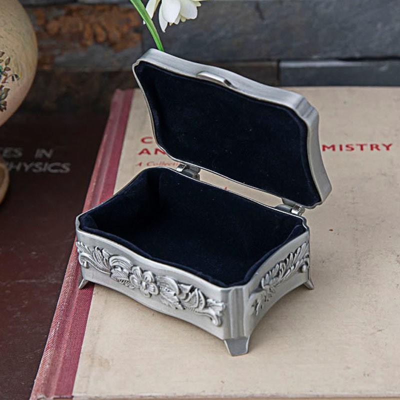 Elegant Vintage Metal Jewelry Box With Floral Relief Design Zinc Alloy Desktop Organizer Gift Weddings Travel Souvenirs