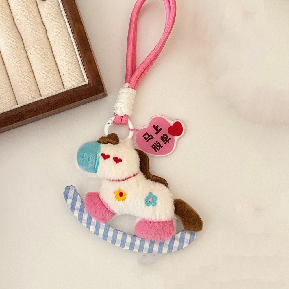 Funny Horse Year Pendant Cartoon Bag Charm Cute Plush Horse Keychain  New Year Gift