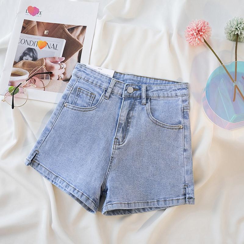 

Летние винтажные джинсовые шорты с высокой талией, женские модные прямые сексуальные женские джинсовые брюки, повседневные однотонные, популярные, широкие джинсовые шорты, женские 24213 XL светло-синий
