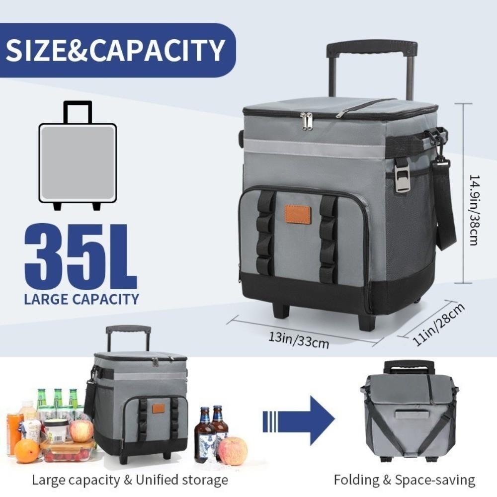 Double Layers Picnic Trolley Box Large Capacity Tie Rod Picnic Bag Insulated Cooler Bag  Lunch Box