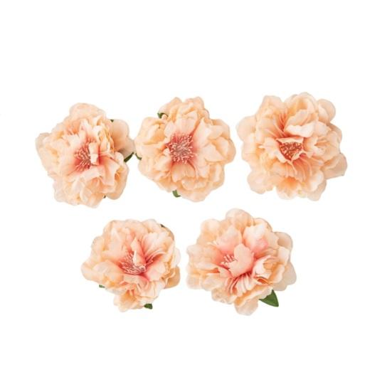 5 Stück künstliche Blumen, realistisch, nicht verwelkend, grüne Blätter, DIY Foto-Requisiten, Strohhut, passender gefälschter Pfingstrosen-Blumenkopf, Partyzubehör