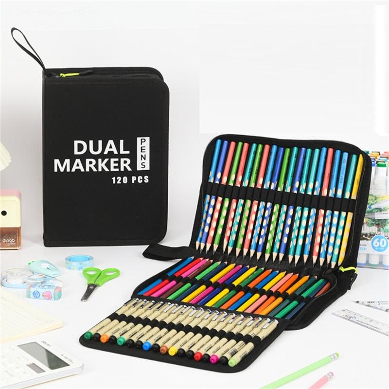 Drawing Pencil Case Large Capacity Pencil Case 60/72/100/120 Slots Coloring Pencil Holder Case Art Marker Carrying Case