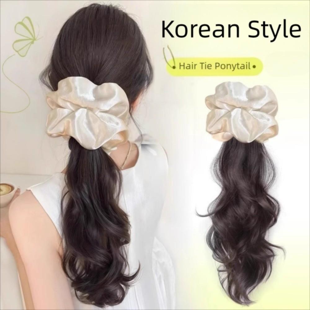 Scrunchie Hair Ring Ponytail Wig White Blue Pony Tail Hairpiece  for Women