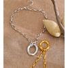 Yhpup Stainless Steel Metal Hollow Round Pendant Statement Necklace 16K Golden Platinum PVD Plated Daily Casual Collar Jewelry
