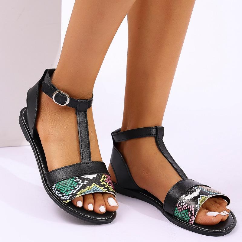 Fashion Plus Size 2025 Summer Rome Women's Mixed Colors Sandals Ankle-wrap Low Heel Buckle Strap Sandals for Outdoor Daily Beach Shoes