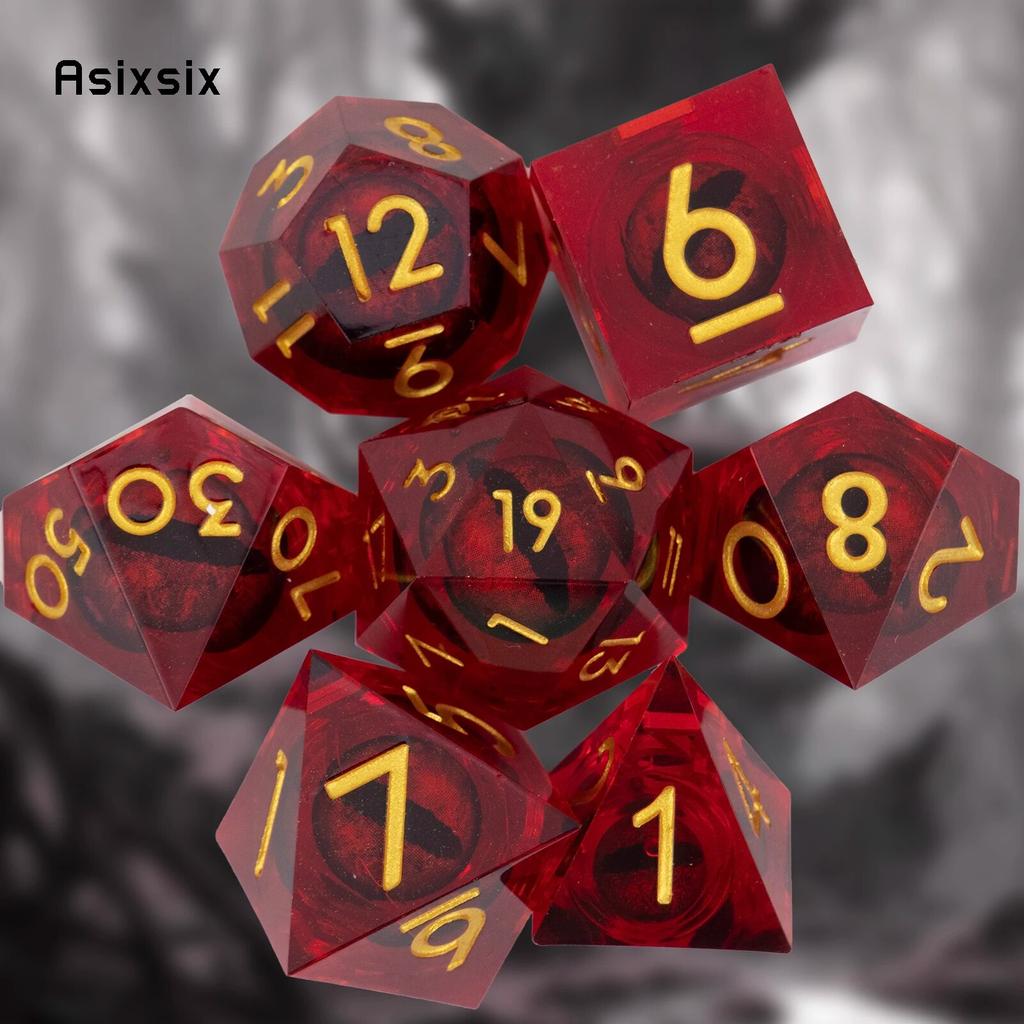 7 Pcs Red Eyeball Golden Number Sharp Edge Resin Dice Polyhedral Dice Suitable for Role-Playing RPG Board Game