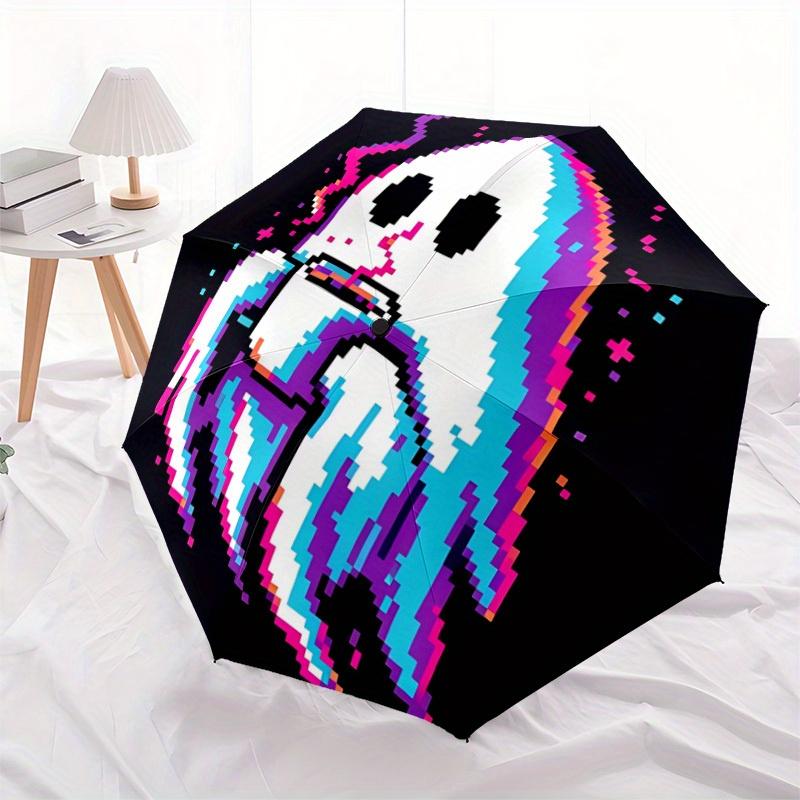 1pc Ghost Pixel Automatic Umbrella High Quality Canopy, Portable Folding Umbrella With, Ideal Gift for - Travel, Everyday, Formal Events, Stylish Acce
