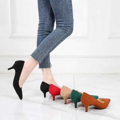 Girls Thin Heels Professional Suede Black Pointed High Heels Daily Single Shoes Work Shoes Huidong Women's Shoes Factory Hair