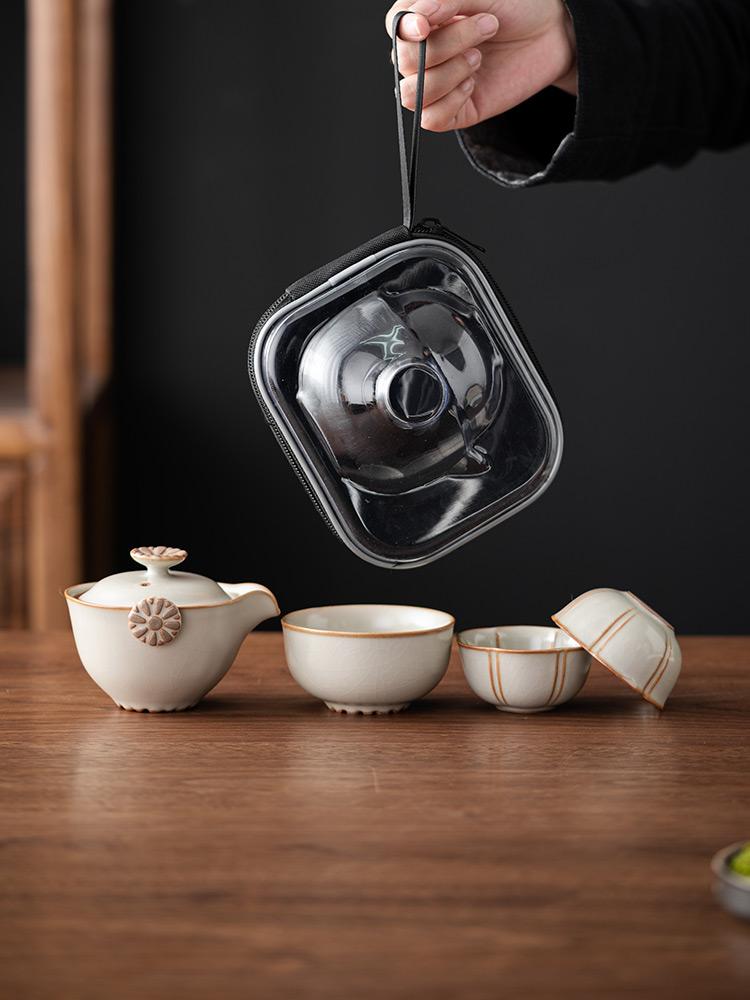Ru Kiln Travel Teaware, Household Creative A Pot of Three Cups, Outdoor Camping Portable Travel Simplicity Ceramic Tea Quick Cup