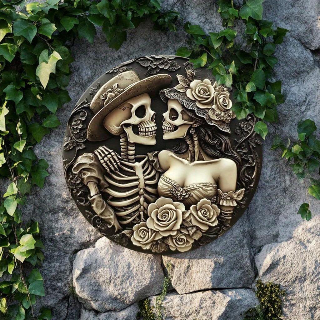 Vintage Skull Metal Wall Art Gothic Decor Round Metal Sign Home Decoration