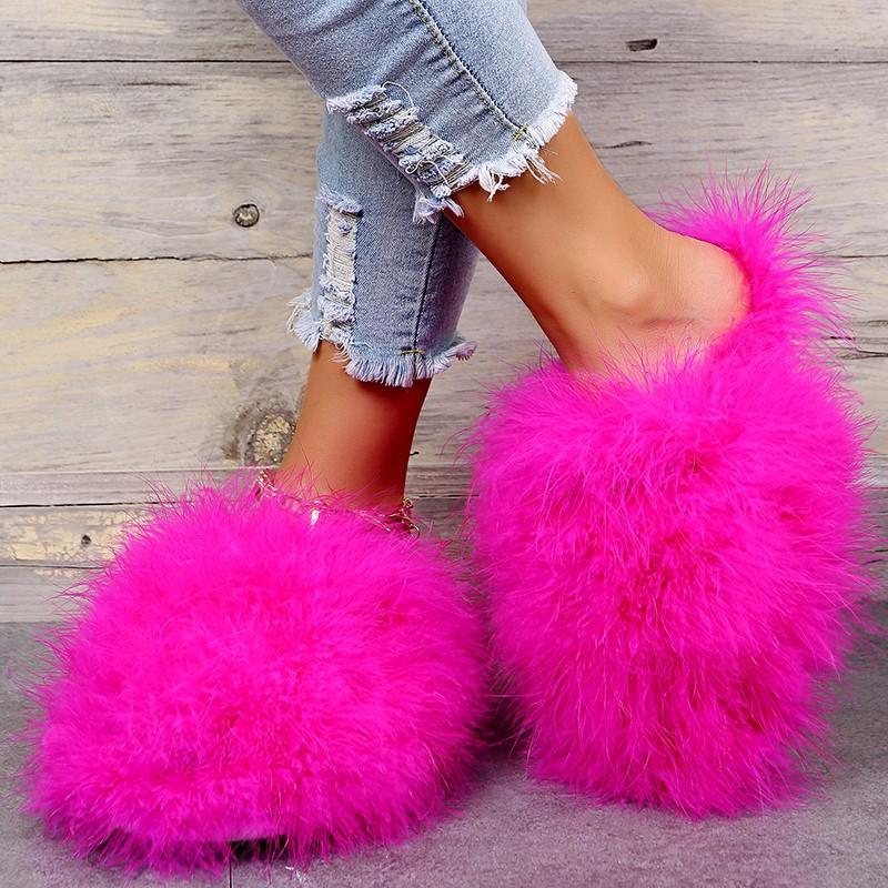 Fashion Summer Women Fox Slides Real Slippers Luxury Flip Flops House Shoes Fuzzy Fluffy Flat Slippers Fashion Sandals Slides Women