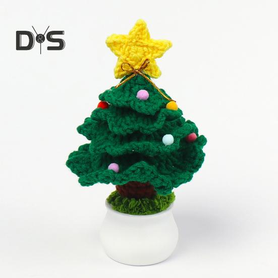 Crochet Christmas Tree Handmade Knitting Xmas Tree Ornaments Potted Plant Desktop Figurine for Holiday Crafting