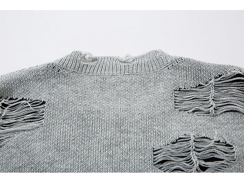 Pull Zippé Déchiré Tendance Unisexe Automne 2024 - Maille Streetwear Ample